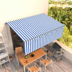 Markise Manuell Einziehbar mit Rollo 4,5x3 m Blau und Weiß