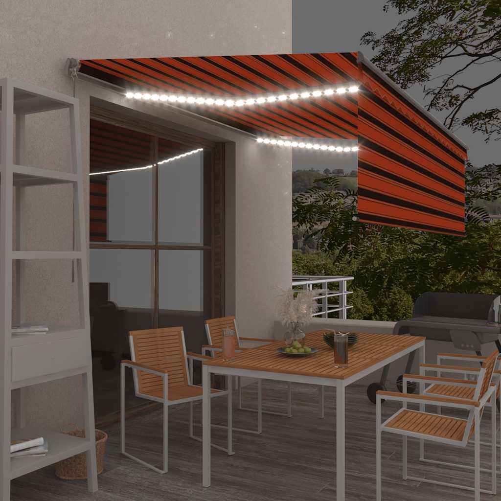 Markise Manuell Einziehbar mit Rollo & LED 4,5x3 m Orange Braun