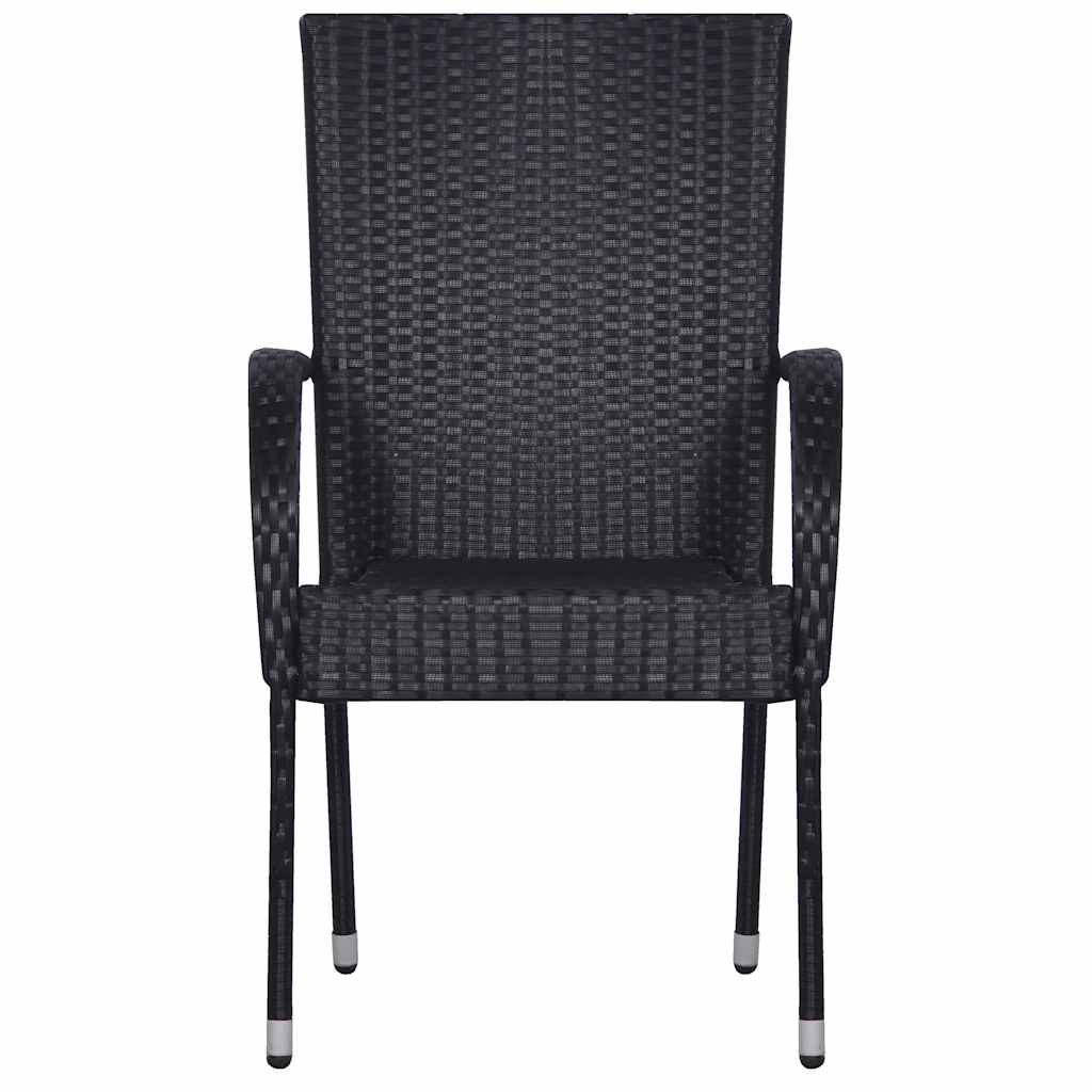 7-tlg. Garten-Essgruppe Poly Rattan Schwarz