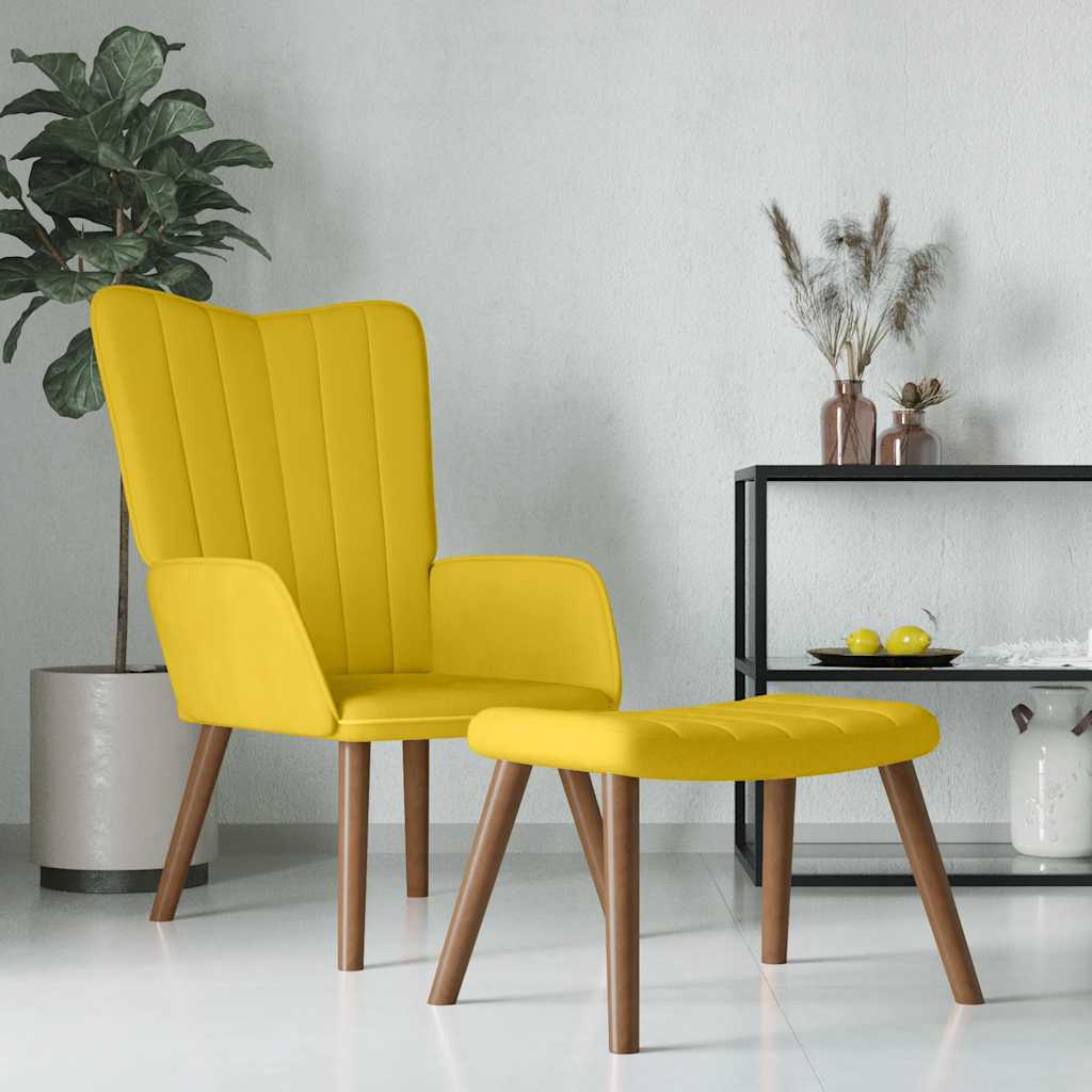 Relaxsessel mit Hocker Senfgelb Samt