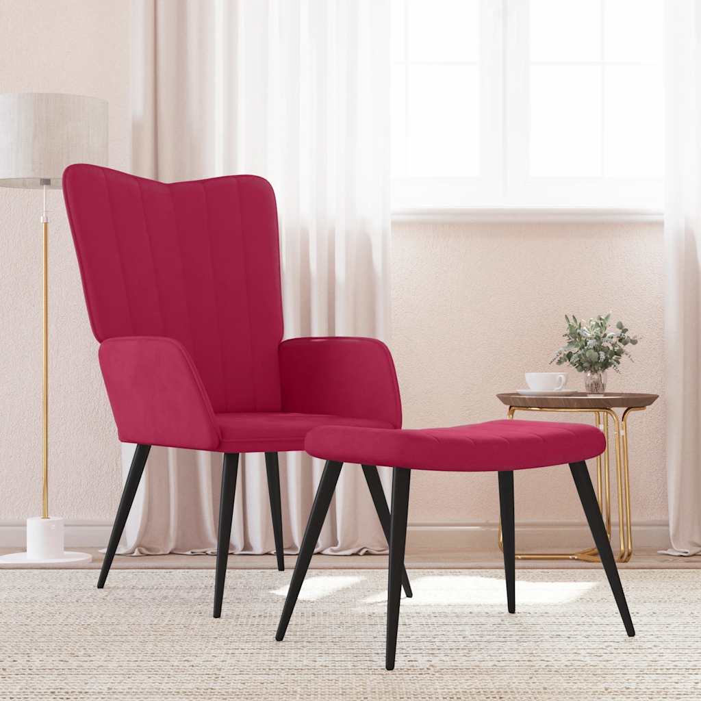 Relaxsessel mit Hocker Weinrot Samt