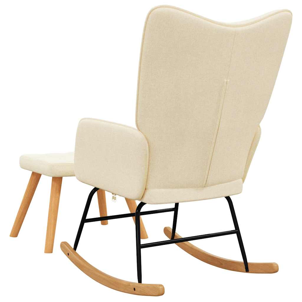 Schaukelsessel mit Hocker Creme Stoff