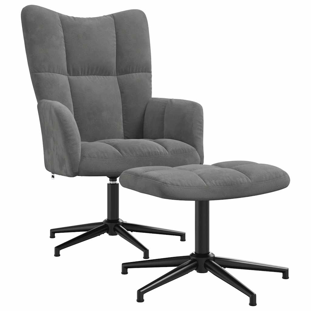 Relaxsessel mit Hocker Dunkelgrau Samt