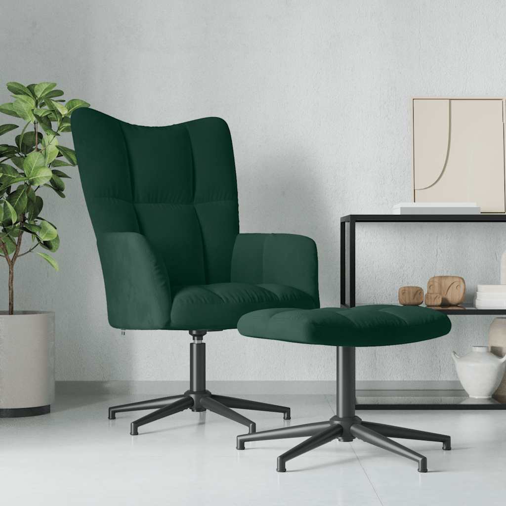 Relaxsessel mit Hocker Dunkelgrün Samt