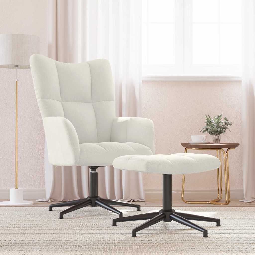 Relaxsessel mit Hocker Cremeweiß Samt