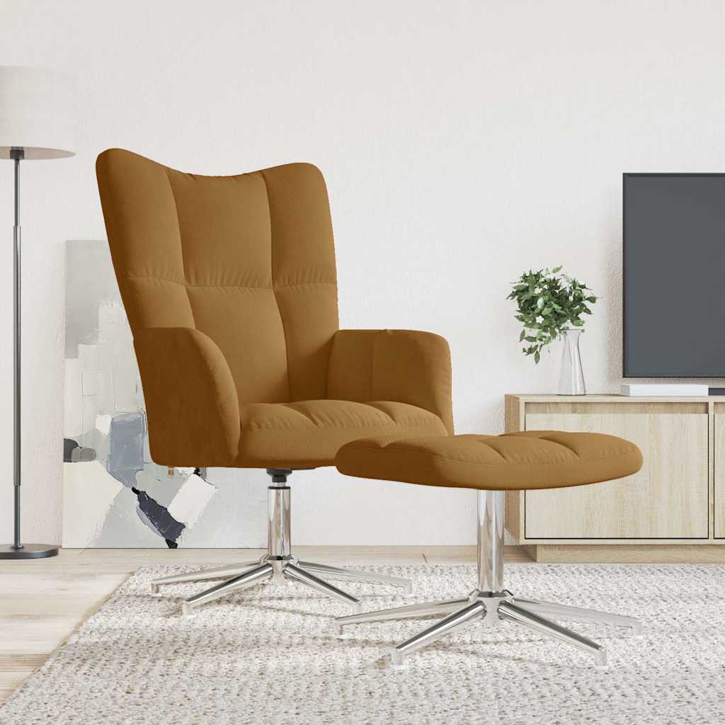 Relaxsessel mit Hocker Braun Samt