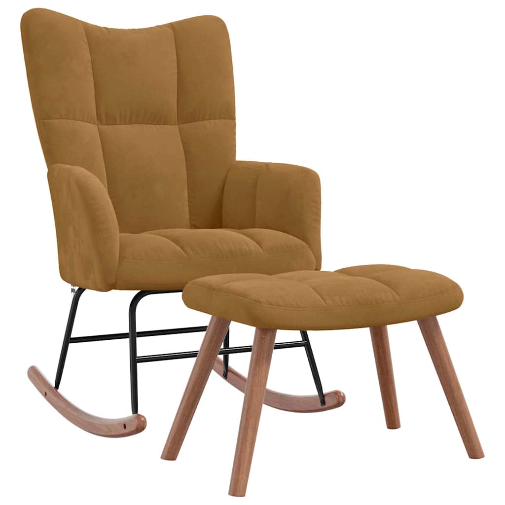 Schaukelstuhl mit Hocker Brauner Samt