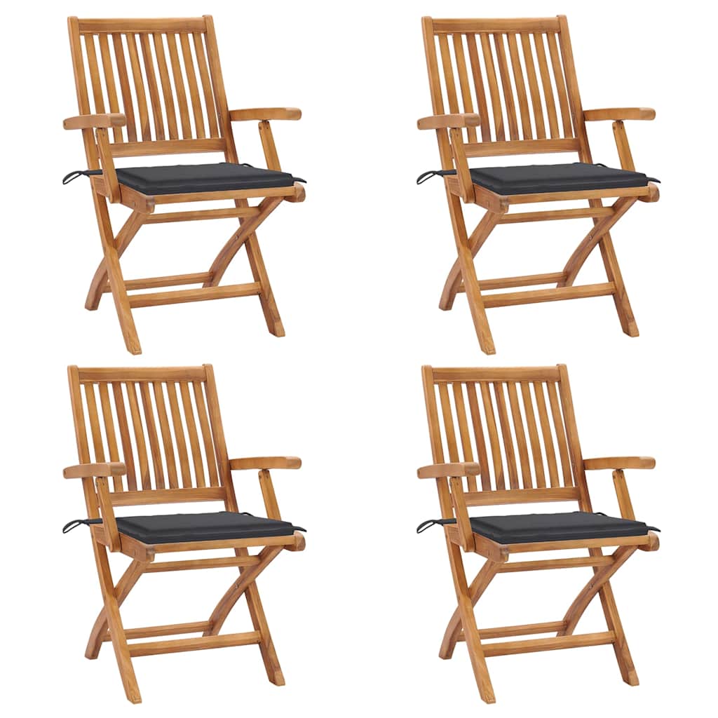 Klappbare Gartenstühle mit Kissen 4 Stk. Massivholz Teak