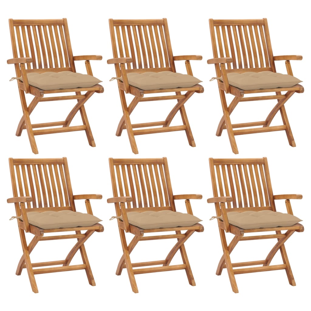 Klappbare Gartenstühle mit Kissen 6 Stk. Massivholz Teak