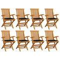 Gartenstühle mit Schwarzen Kissen 8 Stk. Massivholz Teak