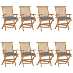 Gartenstühle mit Grauen Kissen 8 Stk. Massivholz Teak
