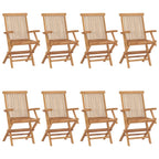 Gartenstühle mit Grauen Kissen 8 Stk. Massivholz Teak