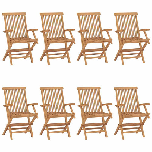 Gartenstühle mit Schwarzen Kissen 8 Stk. Massivholz Teak
