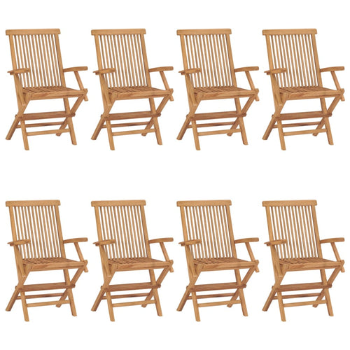 Gartenstühle mit Blauen Kissen 8 Stk. Massivholz Teak