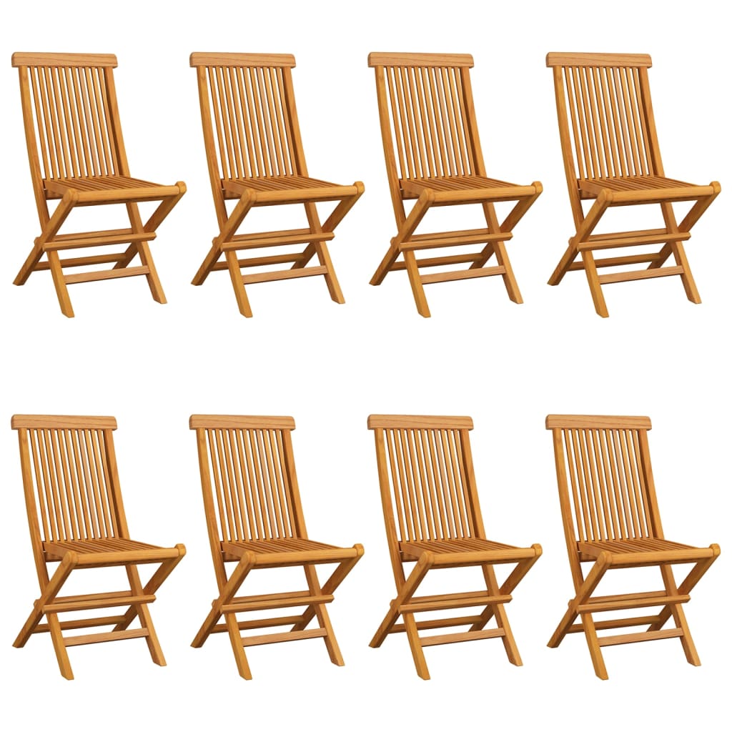 Gartenstühle mit Grauen Kissen 8 Stk. Massivholz Teak