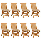 Gartenstühle mit Beigen Kissen 8 Stk. Massivholz Teak