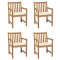 Gartenstühle 4 Stk. mit Cremeweißen Kissen Massivholz Teak