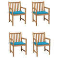 Gartenstühle 4 Stk. mit Blauen Kissen Massivholz Teak