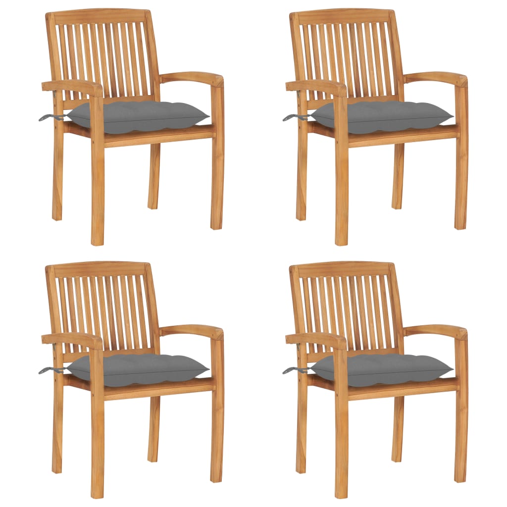 Stapelbare Gartenstühle mit Kissen 4 Stk. Massivholz Teak