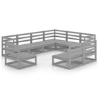 9-tlg. Garten-Lounge-Set Grau Kiefer Massivholz