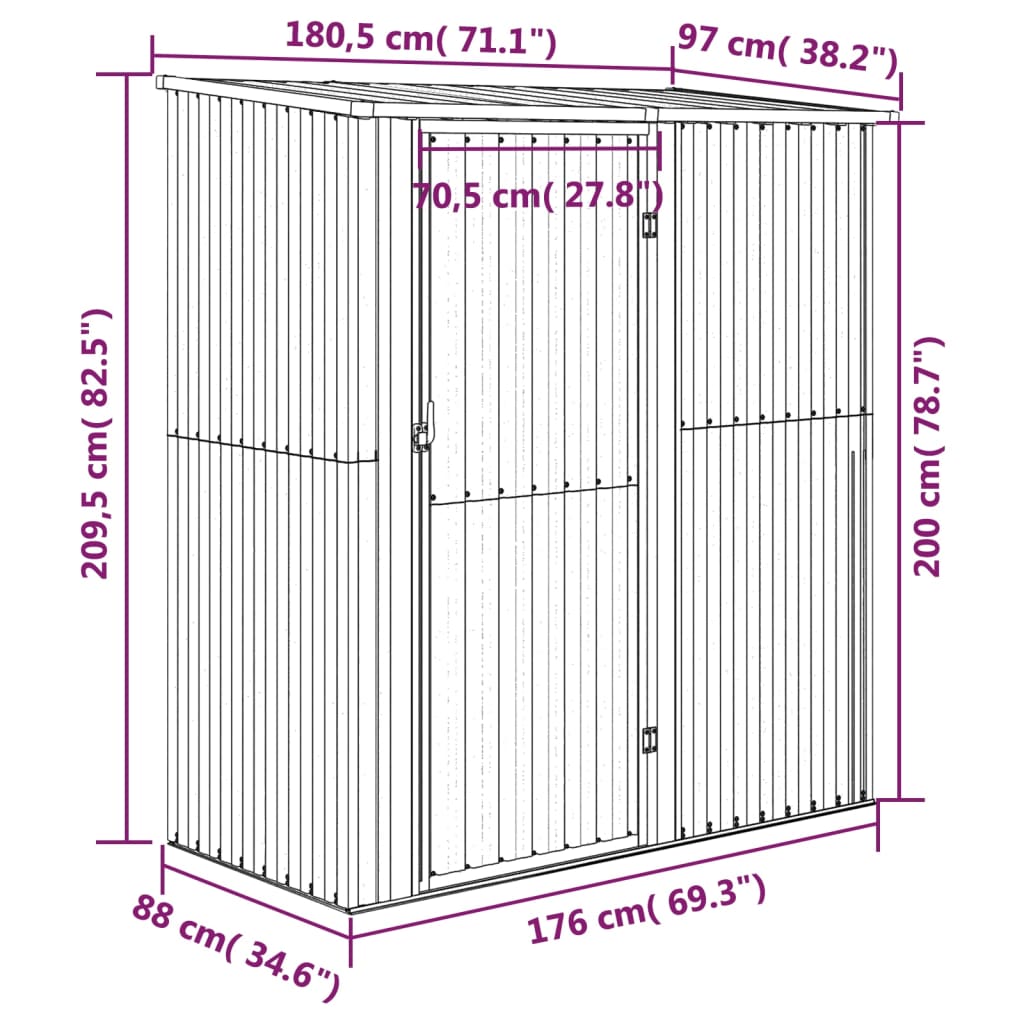 Gartenhaus 180,5x97x209,5 cm Verzinkter Stahl Holzoptik