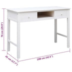 Schreibtisch Weiß 108x45x76 cm Massivholz Paulownia