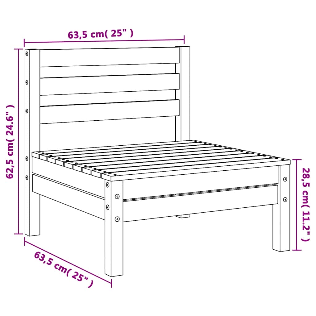 Garten-Mittelsofas 2 Stk. Weiß Kiefer Massivholz