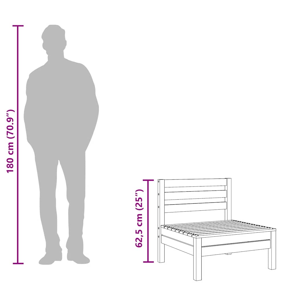 Garten-Mittelsofas 2 Stk. Grau Kiefer Massivholz