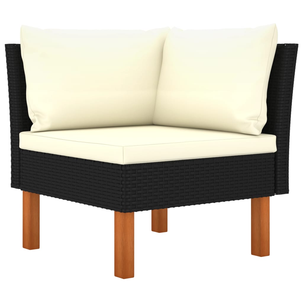7-tlg. Garten-Lounge-Set Poly Rattan Eukalyptusholz Schwarz