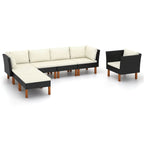 7-tlg. Garten-Lounge-Set Poly Rattan Eukalyptusholz Schwarz