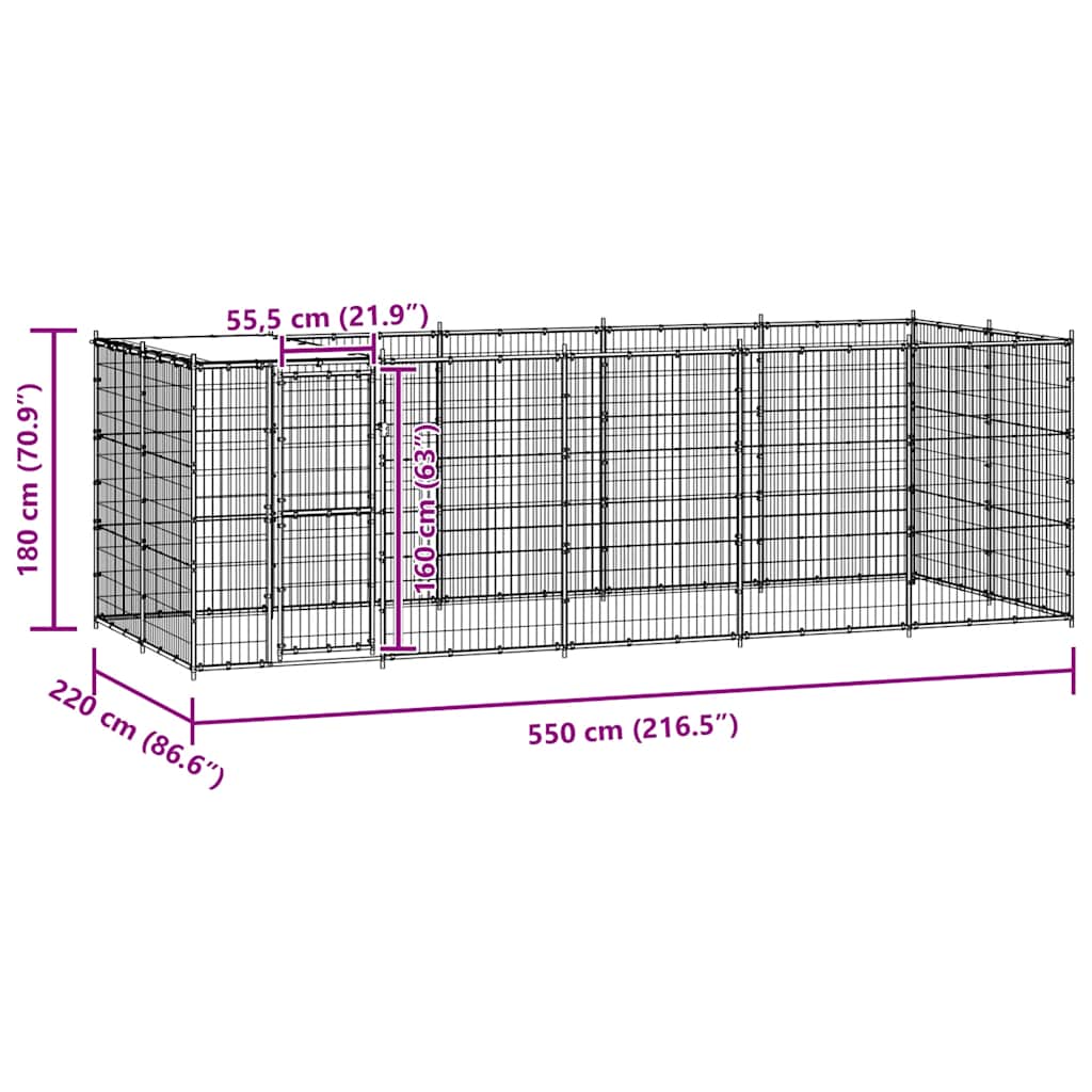 Outdoor-Hundezwinger mit Überdachung Stahl 12,1 m²