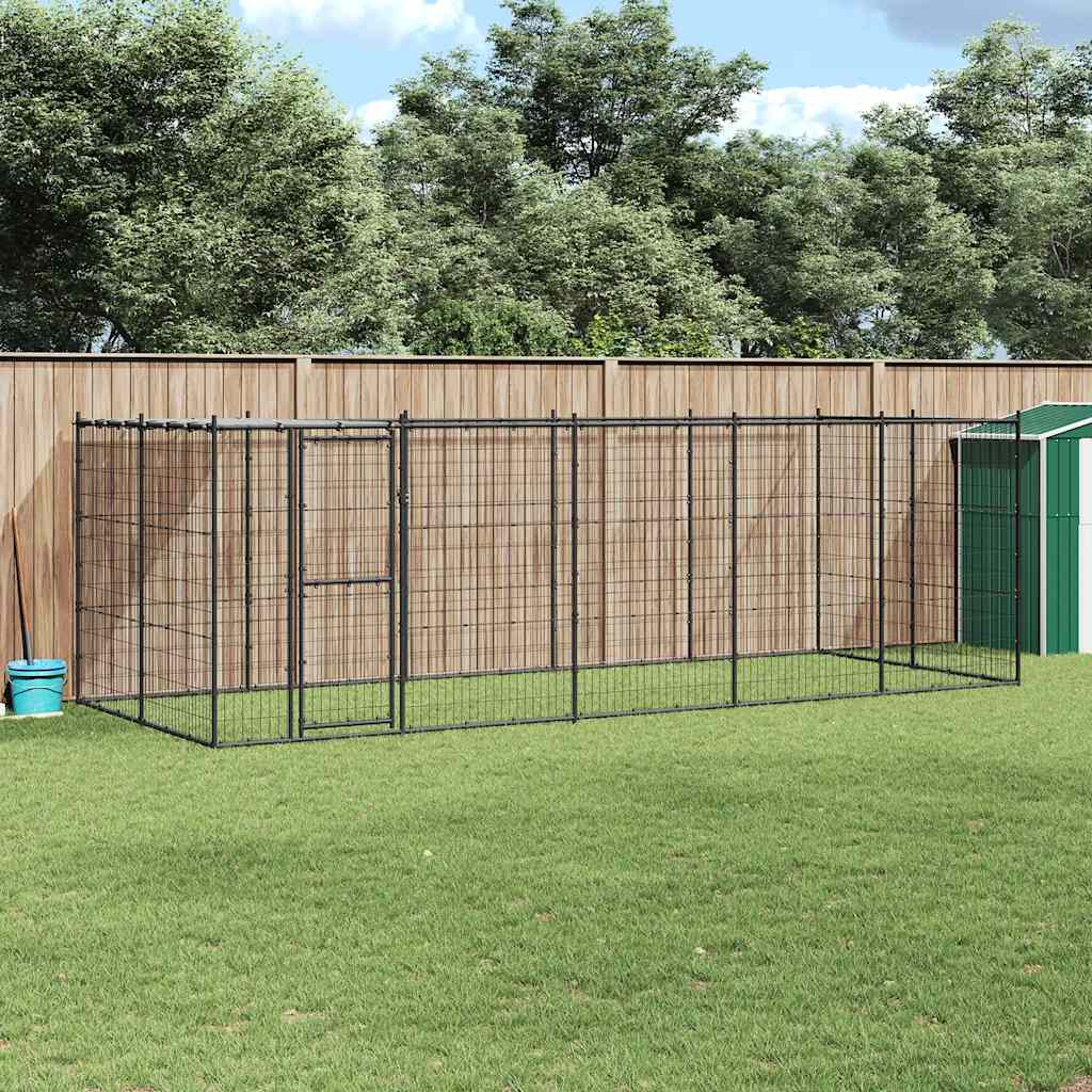 Outdoor-Hundezwinger mit Überdachung Stahl 12,1 m²