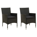 Gartenstühle mit Sitzpolster 2 Stk. Poly Rattan Schwarz
