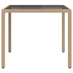 Gartentisch 90x90x75 cm Gehärtetes Glas Poly Rattan Beige