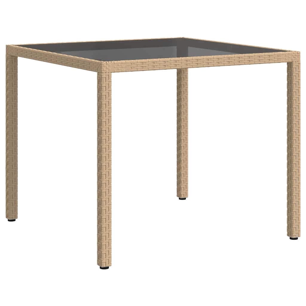 Gartentisch 90x90x75 cm Gehärtetes Glas Poly Rattan Beige