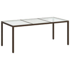 Gartentisch Braun 190x90x75 cm Gehärtetes Glas und Poly Rattan