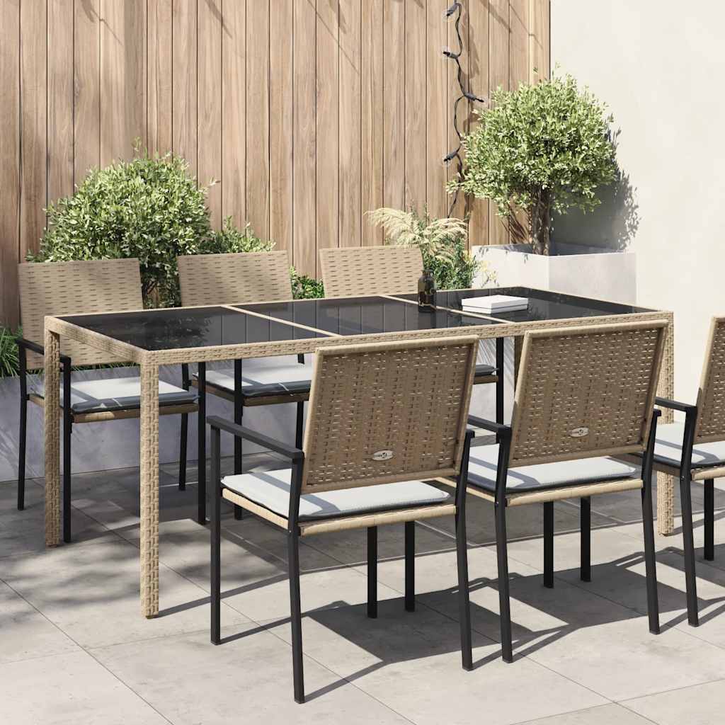 Gartentisch Beige 190x90x75 cm Gehärtetes Glas und Poly Rattan