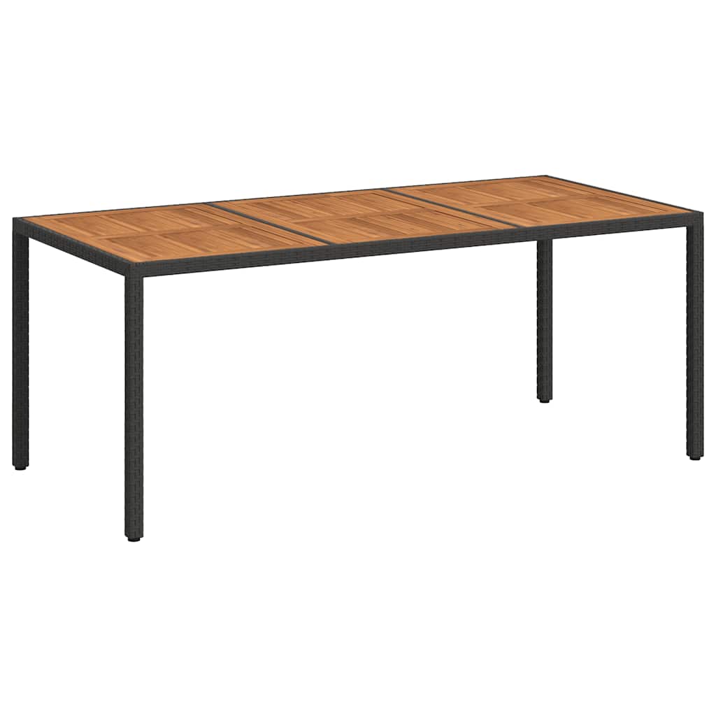 Gartentisch 190x90x75 cm Poly Rattan und Akazienholz Schwarz