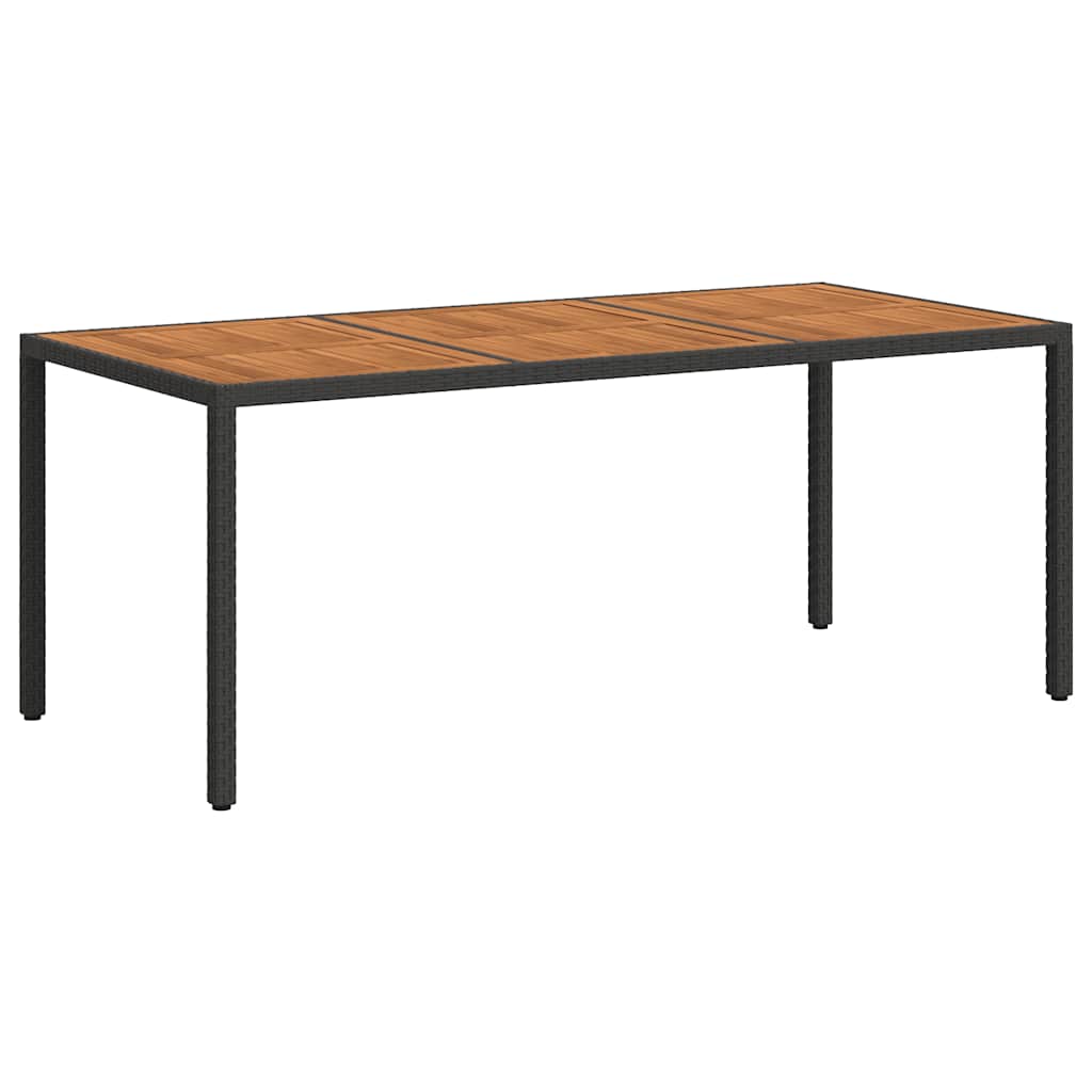 Gartentisch 190x90x75 cm Poly Rattan und Akazienholz Schwarz