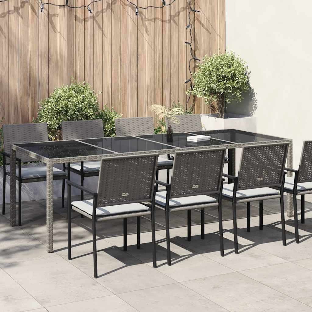 Gartentisch Grau 250x100x75 cm Hartglas und Poly Rattan