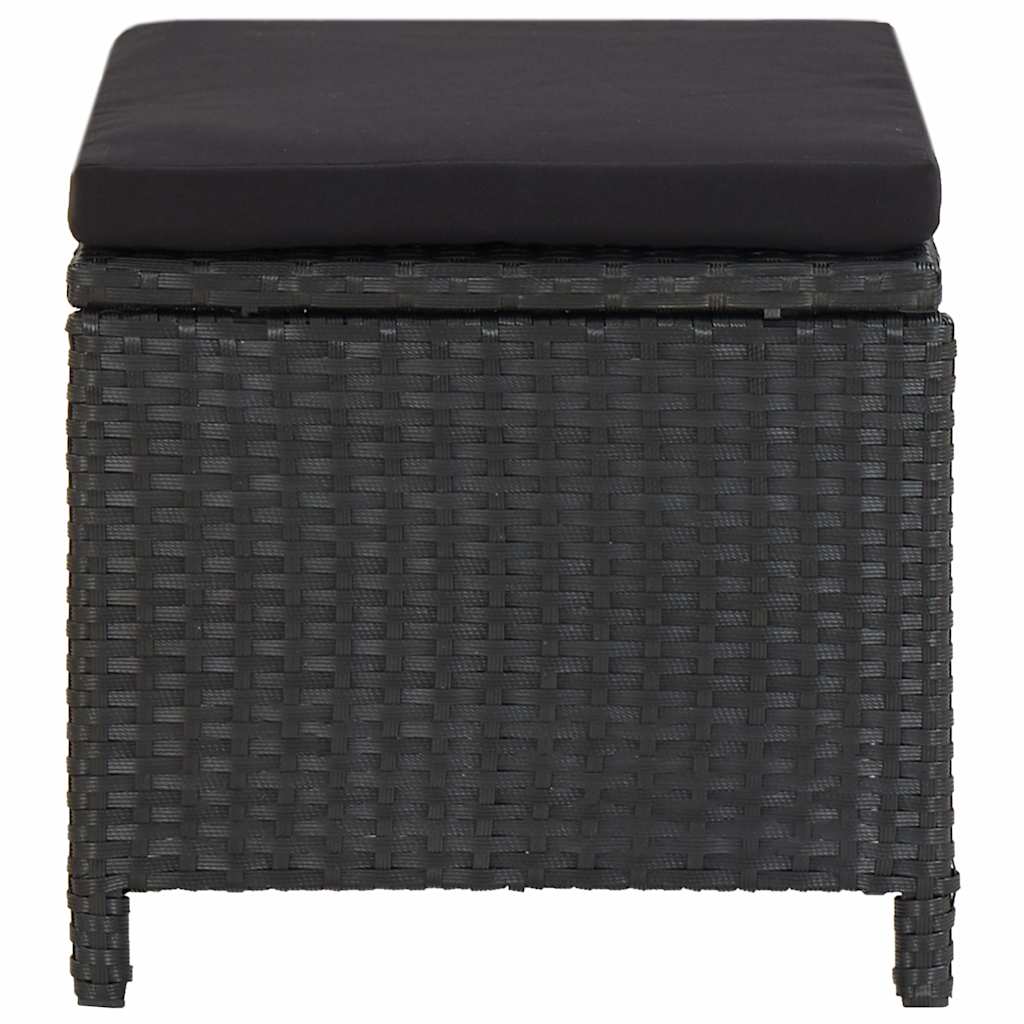 Gartenhocker mit Kissen 2 Stk. Poly Rattan Schwarz