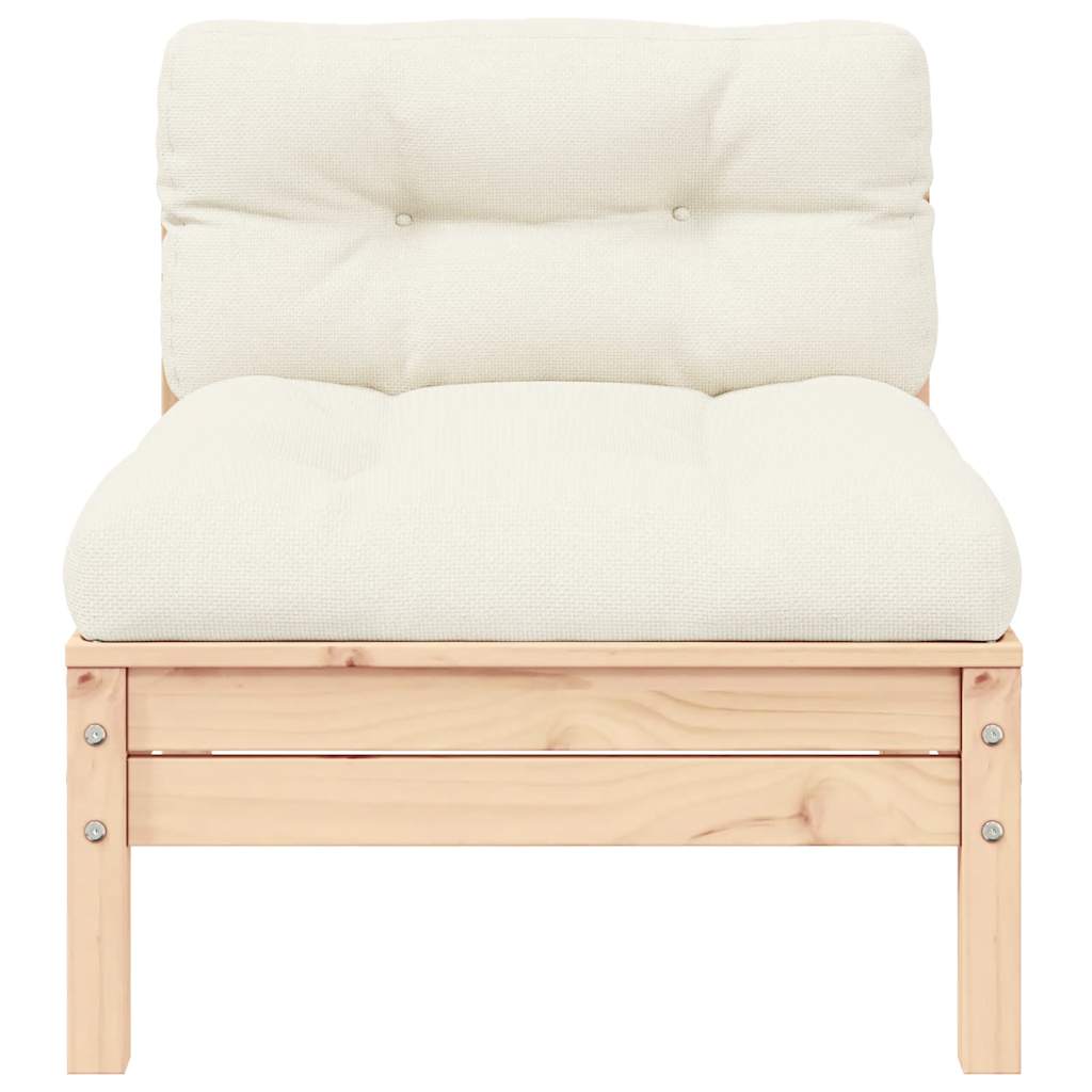 Garten-Mittelsofa mit Kissen in Creme Massivholz Kiefer