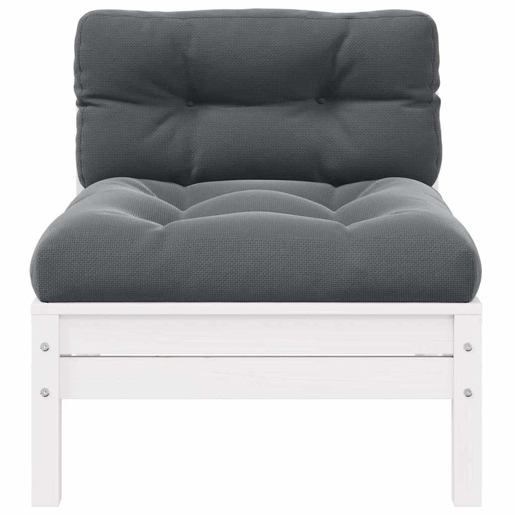 Garten-Mittelsofa mit Kissen Weiß Massivholz Kiefer