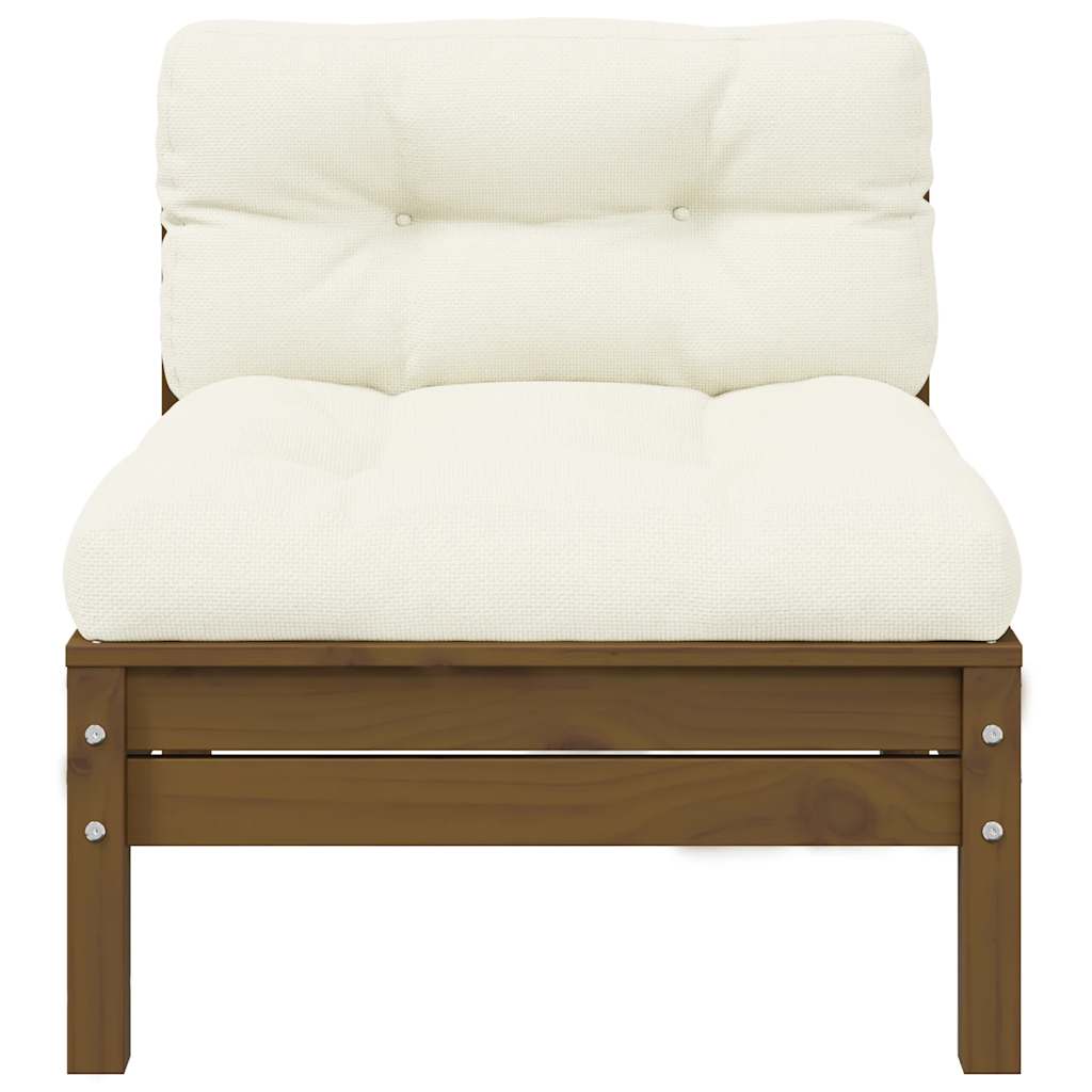 Garten-Mittelsofa mit Kissen in Honigbraun Massivholz Kiefer