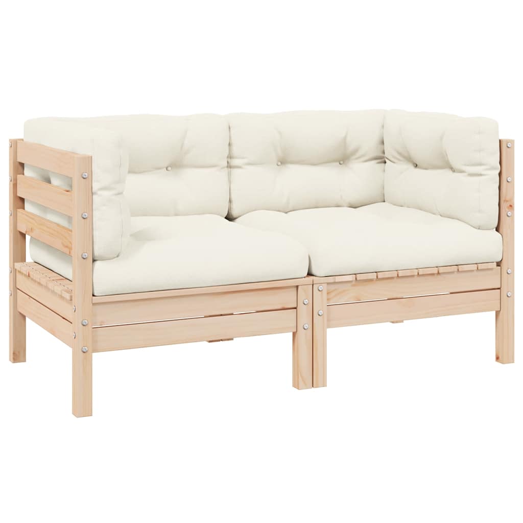 Gartensofa 2-Sitzer mit Kissen in Creme Massivholz Kiefer