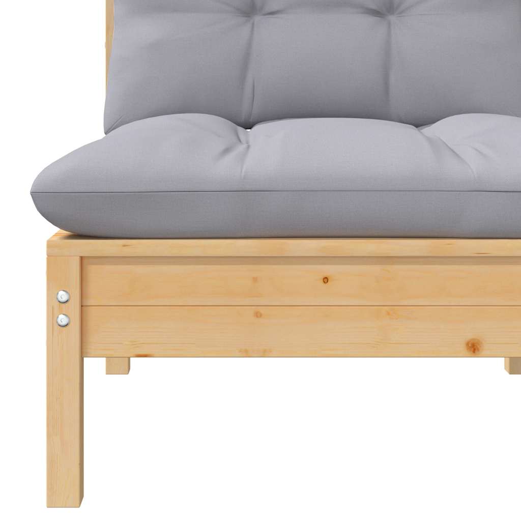 2-Sitzer-Gartensofa mit Grauen Kissen Massivholz Kiefer