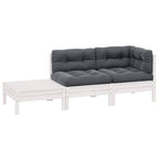 3-tlg. Garten-Lounge-Set mit Kissen Weiß Kiefer Massivholz