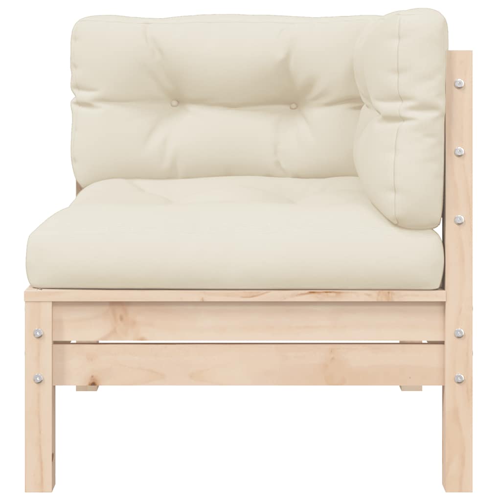 3-tlg. Garten-Lounge-Set mit Kissen in Creme Massivholz Kiefer