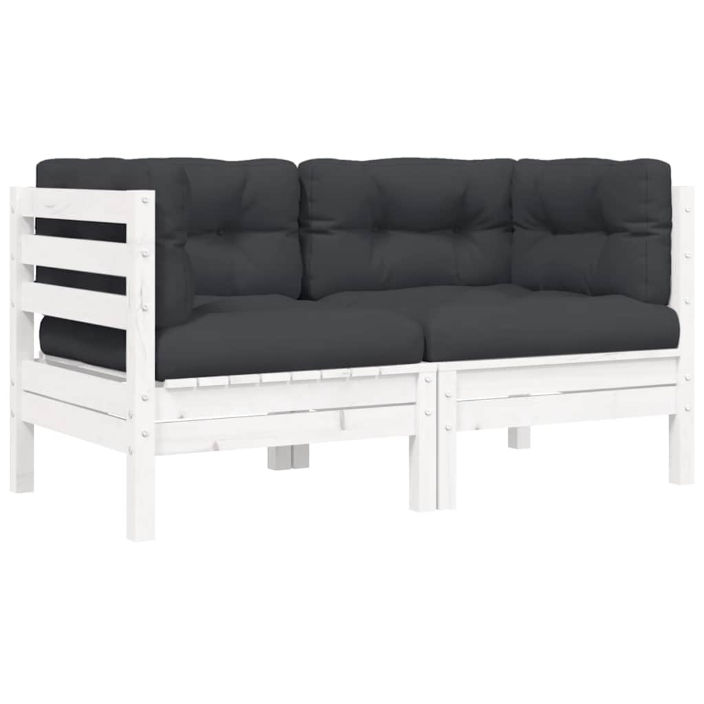 3-tlg. Garten-Lounge-Set mit Kissen in Weiß Kiefer Massivholz