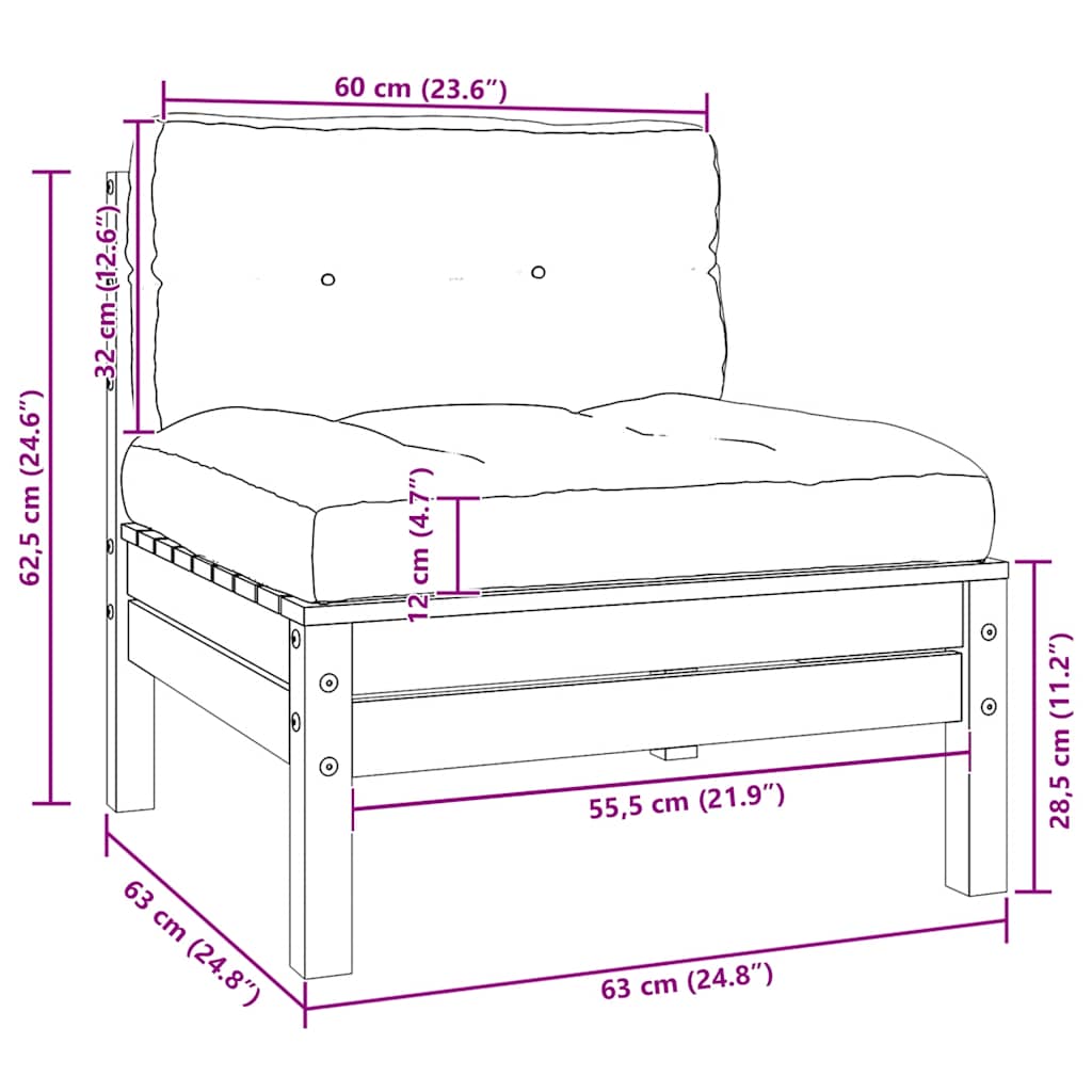 3-tlg. Garten-Lounge-Set mit Kissen Grau Kiefer Massivholz